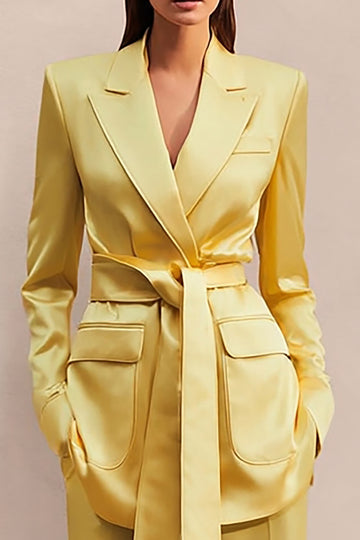 2-Piece Daffodil Peak Lapel Business Suit with Sash